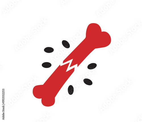 A red human bone is visibly broken with black dots indicating pain or injury