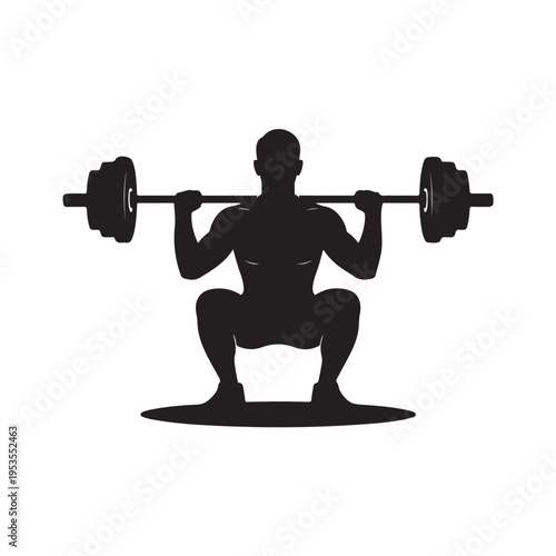 Man lifting barbell in squat position silhouette exercise