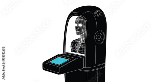 Futuristic vector illustration of a human wireframe in a black scanning or simulation machine