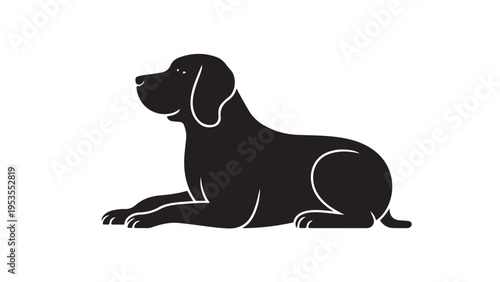 Minimal black dog silhouette side view lying down