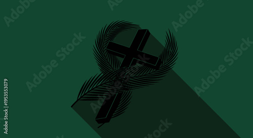 Dark cross with a wreath, symbolizing faith and remembrance.
