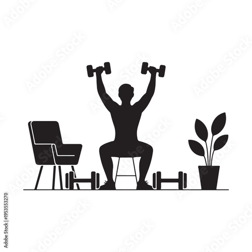 Person lifting dumbbells in home gym room