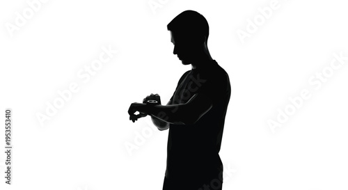 Silhouette vector graphic illustration of a man checking fitness data on his modern smart watch