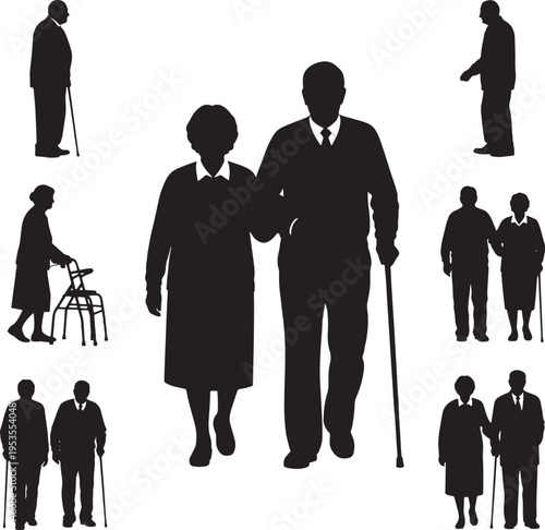 Silhouettes of couples embracing and holding hands in various romantic poses, perfect for expressing love and relationships