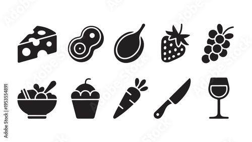 Set of black food and drink silhouette cheese