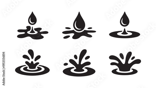 Six black silhouette liquid splash water