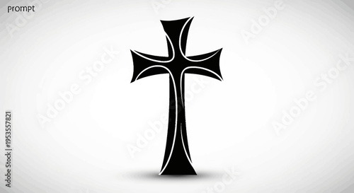 Stylized Black Christian Cross Symbol on White Background.