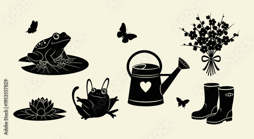 Charming Collection of Frogs, Flowers, and Garden Essentials.