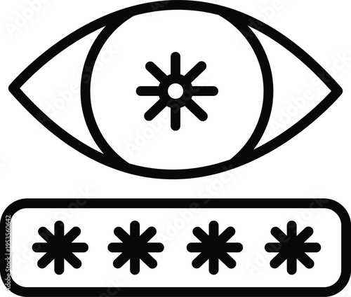 Minimal line icon of an eye with hidden password field. Represents privacy, security, visibility toggle, data protection, and authentication in modern UI design