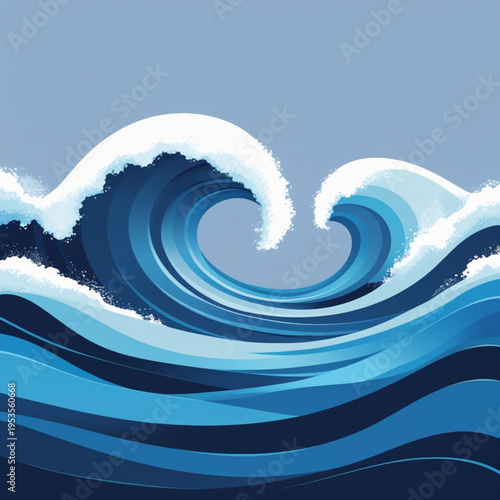 A stylized vector graphic illustration of a large ocean wave