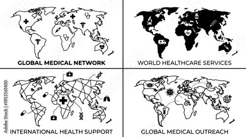 Global medical network and healthcare services infographic