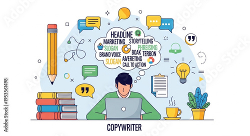Copywriter at Work - Crafting Headlines and Content with Creativity and Focus.