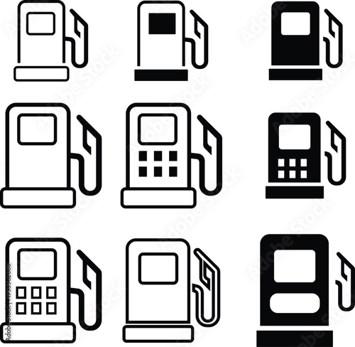 Gas station icon set. Fuel, Gasoline, Diesel, Car fuel, Petrol, Fuel pump nozzle flat and line style icons - stock vector. isolated on transparent background