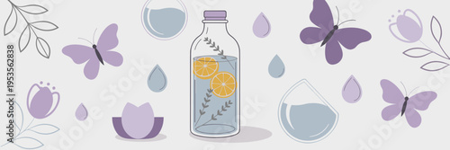 Clean spa beverage and botanical icon assets – Suitable for lifestyle magazine layouts, relaxation themes, or wellness product packaging.