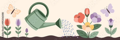 Minimalist spring gardening icon set in pastel – Suitable for outdoor living brands, flower shop logos, or wellness content.