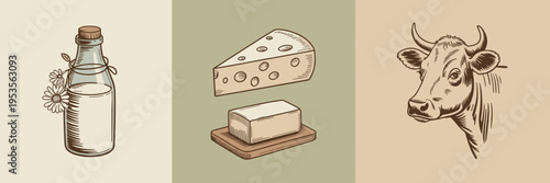 Farm fresh dairy icon set – Perfect for organic market branding, rustic food labels, or dairy farm websites.