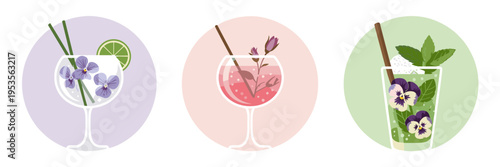 Flat design gin tonic and mojito icons – Ideal for lounge signage, hospitality marketing, or seasonal beverage social media.