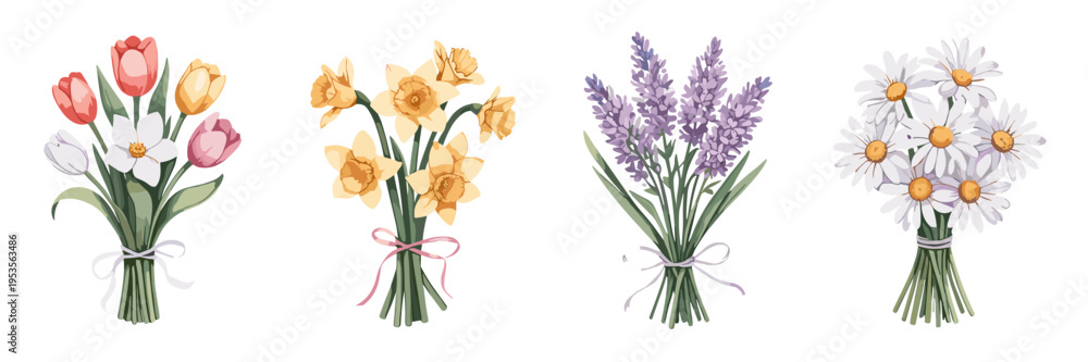 Obraz premium Delicate floral bouquet vector set – Ideal for bridal stationery.