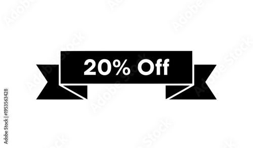 20% Off Black Sale Ribbon Vector Illustration for Promotions and Discounts
