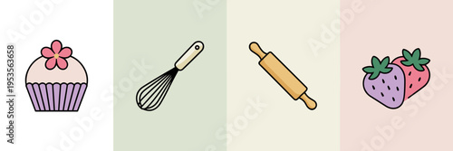 Spring baking icon set in pastel – Perfect for food blogs and menus.