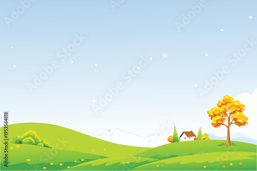 Scenic landscape with a solitary tree and distant mountains