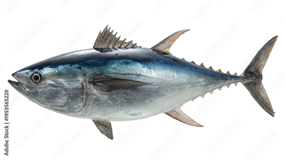 Fototapeta premium Tuna fish displaying fins and body features in captured underwater view during a dive session