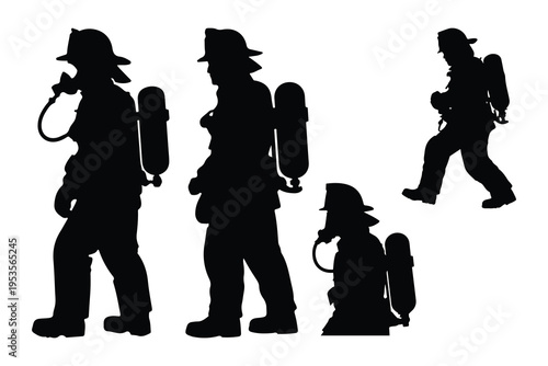 Firefighter silhouettes with breathing apparatus firefighters