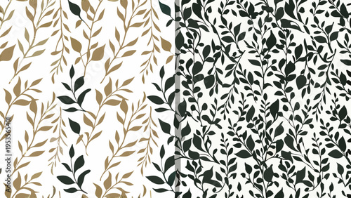 Floral pattern with leaves in gold and dark green color schemes