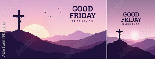 Dramatic Good friday with cross background, Good friday holy week background for banner and social meida template
