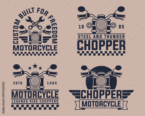Custom Chopper Logo Set Vintage Motorcycle Badge Emblems Illustration