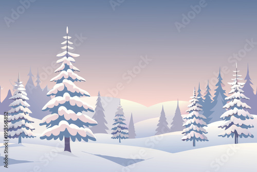 Serene winter landscape with snow covered evergreen trees