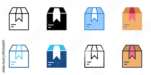 Parcel icons set multiple style collection. Editable stroke 
