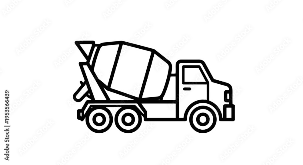 Fototapeta premium A black line drawing of a cement mixer truck isolated on transparent background, Vector