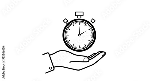 Hand holding a classic analog stopwatch with running hands isolated on transparent background, Vector