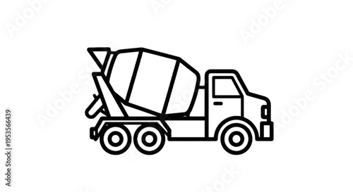 A black line drawing of a cement mixer truck isolated on transparent background, Vector