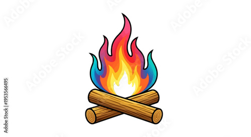Colorful campfire burning brightly with glowing embers and flames isolated on transparent background, Vector