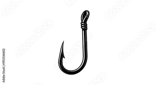Black fishing hook with a looped line attached to it isolated on transparent background, Vector