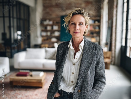 Confident mature woman in modern living room