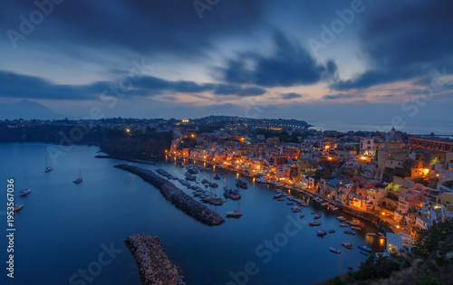Procida Island at Twilight, Italy - Famous Coastal Village with Boats