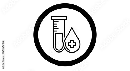 Medical test tube and blood drop icon isolated on transparent background, Vector