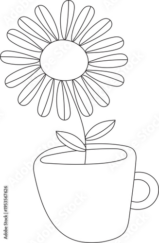 daisy plant pot hand drawn doodle outline