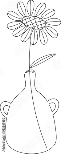 sunflower daisy plant pot hand drawn doodle outline