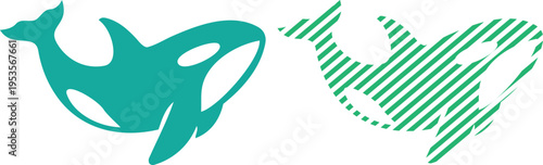 Vector orca whale silhouette vector - teal and striped marine icon with killer whale