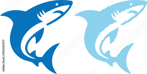 Vector dynamic shark silhouette vector - blue and striped ocean predator