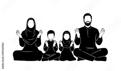 Minimal Islamic Family Silhouette Illustration for Iftar Prayer and Ramadan Blessings