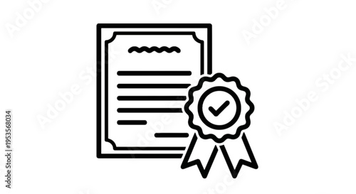 Certificate with a check mark on a rosette isolated on transparent background, Vector