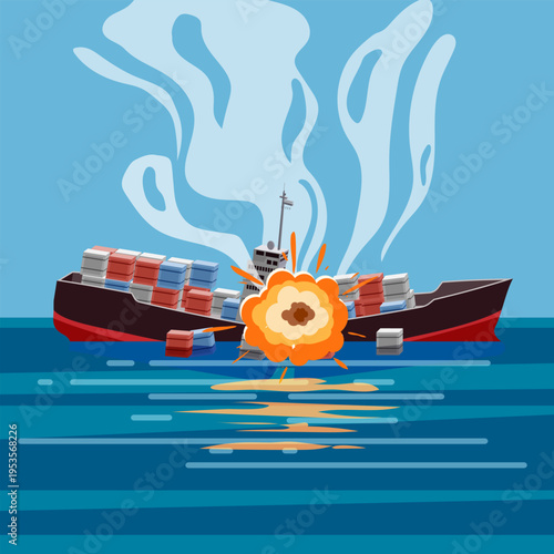 Cargo Ship Explosion at Sea Container Vessel Accident