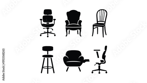 Chairs silhouette vetor set Blackline Silhouette Variety of Office and Armchair Styles office chairs