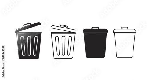 Four different trash can icons isolated on transparent background, Vector