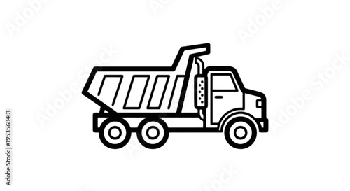A black and white drawing of a dump truck isolated on transparent background, Vector